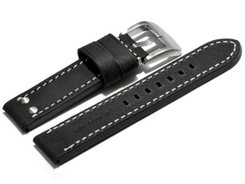 Bracelet de montre cuir de veau - 2 rivets - style vintage -  Modèle Bolide - noir - extrafort