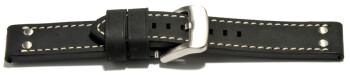 Bracelet de montre cuir de veau - 2 rivets - style vintage -  Modèle Bolide - noir - extrafort