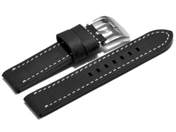 Bracelet de montre cuir de veau -  Modèle Bolide - extrafort -  style vintage -  noir 24mm