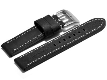 Bracelet de montre cuir de veau -  Modèle Bolide - extrafort -  style vintage -  noir 24mm