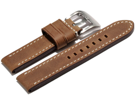 Bracelet de montre cuir de veau -  Modèle Bolide - extrafort -  style vintage - marron clair