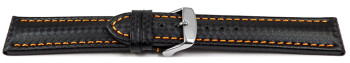 Bracelet de montre - Carbone - noir - couture orange 18mm Acier