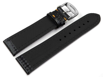 Bracelet de montre - Carbone - noir - couture orange 18mm Acier