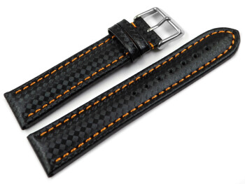 Bracelet de montre - Carbone - noir - couture orange 24mm Acier