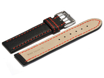 Bracelet montre - noir - cuir - surpique rouge - 24mm Acier