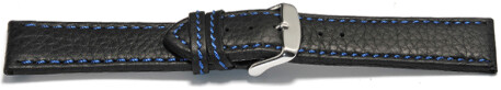 Bracelet montre - noir - cuir - surpique bleu - 20mm Dorée