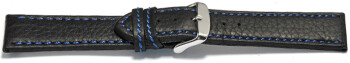 Bracelet montre - noir - cuir - surpique bleu - 20mm Dorée