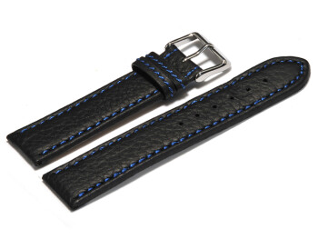 Bracelet montre - noir - cuir - surpique bleu - 24mm Dorée