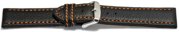 Bracelet montre - noir - cuir - surpique orange - 18mm Acier