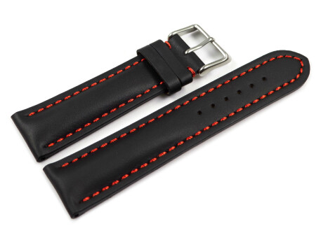 Bracelet montre - rembourrage épais - noir, couture rouge