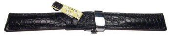 Bracelet montre en alligator-fait main-noir- mat - dépl.papillon