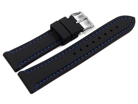 Bracelet montre noir avec coutures bleu en silicone 18mm...