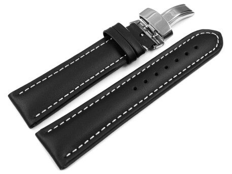 Bracelet de montre - cuir de veau lisse - noir - XXL