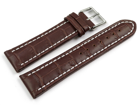 Bracelet de montre cuir de veau - grain croco - marron surpiqué