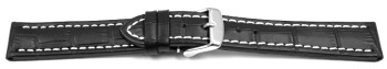 Bracelet de montre - cuir de veau - grain croco - noir surpiqué