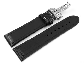 Bracelet de montre - cuir - Carbone - noir - couture blanche